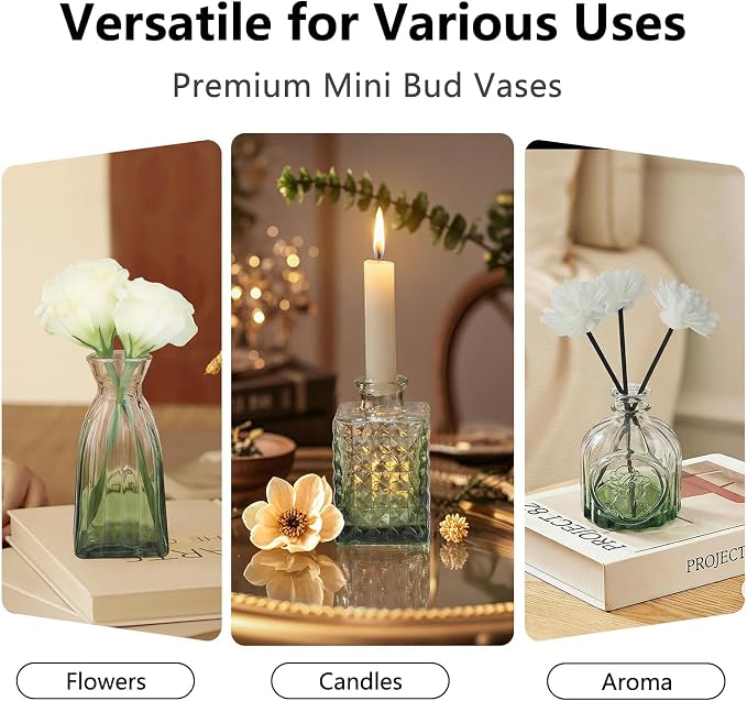 RUCKAE Glass Bud Vases Mini Flower Vase Small Vintage Vases for Centerpiece Table Wedding Decorations Home Decor Party(Gradient Green 22 Pack)