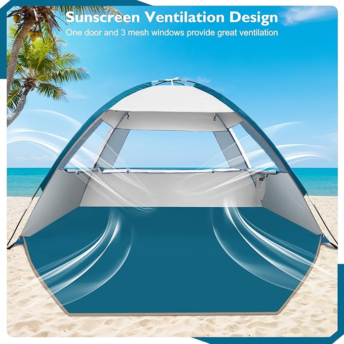 COMMOUDS Beach Tent Sun Shelter for 3/4/6/8 Person, UPF 50+ UV Protection Beach Shade Canopy Tent, Lightweight, Easy Set Up and Carry