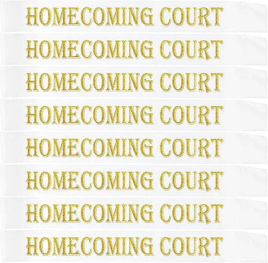 Generic Homecoming Court Sashes, 8 Pack Homecoming Party School Dance Graduation Party Wedding Birthday Decorations Accessories White with Gold Letter
