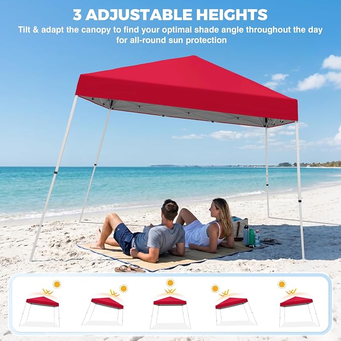 COOS BAY 10x10 Pop Up Canopy Tent, Portable Outdoor Shelter with Carry Bag for Tailgate, Party, Beach, Picnic, and Camping, 10x10 Base 8x8 Top, Red