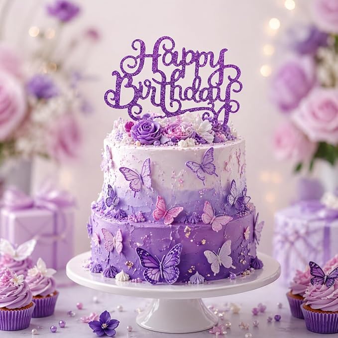 280 Pcs Purple Birthday Party Decorations for Women, Purple Pink Happy Birthday Party Decorations for Girls, 100Pcs Paper Plates, Napkins, Cups, Forks for 20 Guests Tableware Sets, Bday Sash and Crown