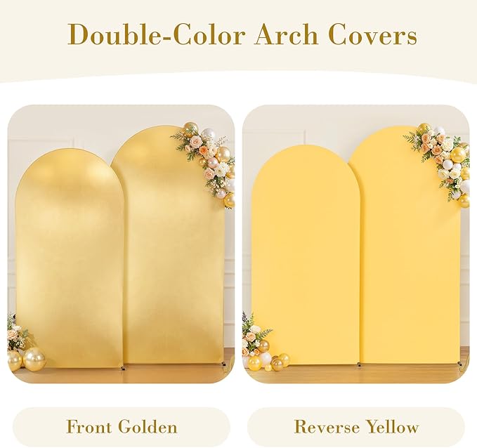 Gold Yellow Arch Covers 7.2 and 6ft Sequin Sparkly Birthday Party Arch Backdrop Covers Set of 2 Spandex Shimmer Balloon Arch Stand Cover for Wedding Bridal Shower Baby Shower Photo Arches Background