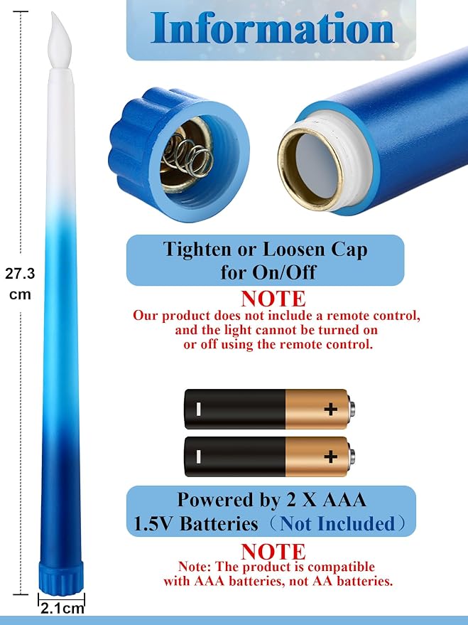 Funtery 48 Pcs Flameless LED Taper Candles Battery Operated Candles Bulk Realistic LED Candlesticks Flickering for Wedding Church Party Home Decor(Gradient Blue,11 Inch,Classic Style)