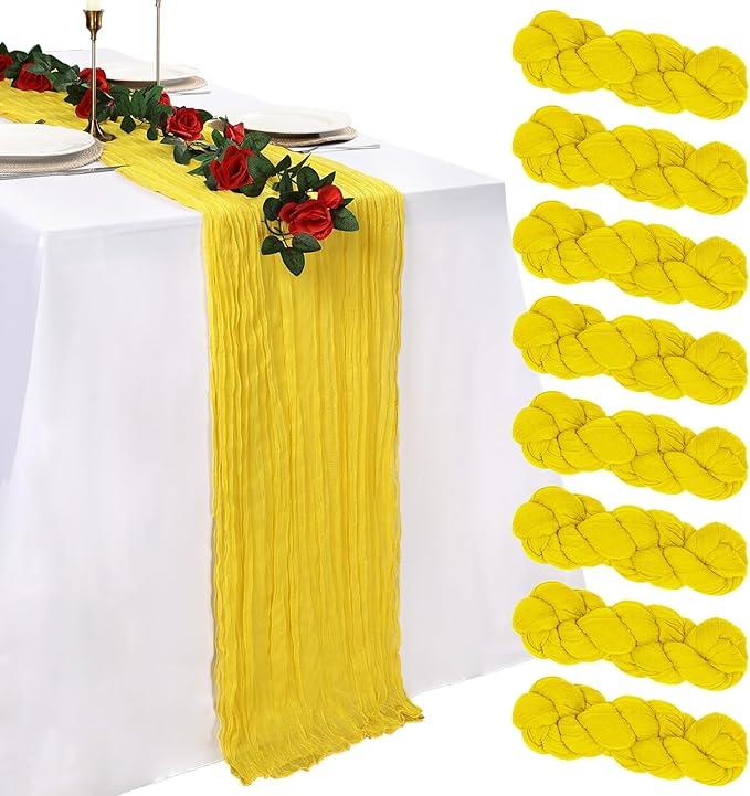 8 Pack Lemon Yellow Cheesecloth Table Runner 10ft Boho Gauze 120 Inch Cheese Cloth Table Runner Rustic Sheer for Spring Holiday Baby Shower Party Décor Home Wedding Decoration