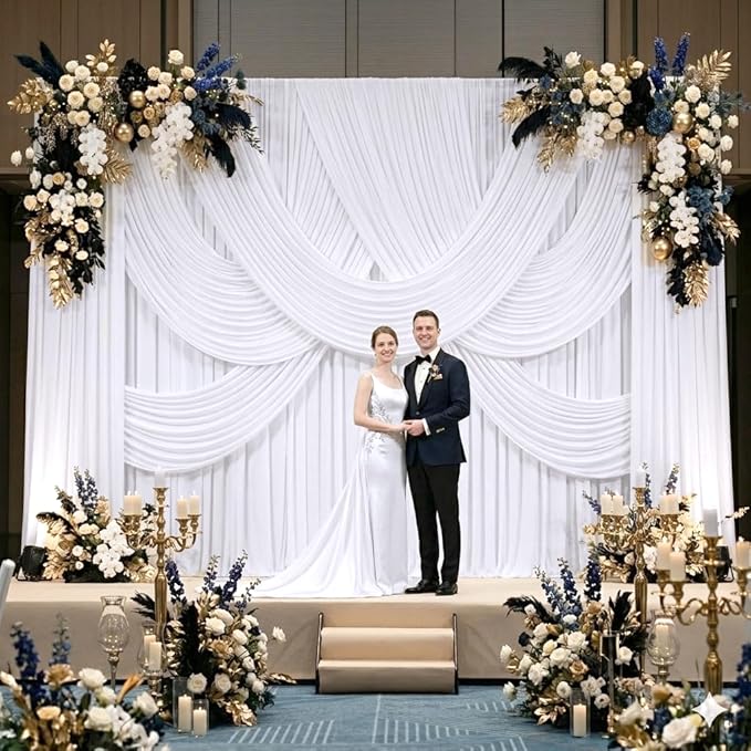 40ftx8ft Wrinkle Free White Backdrop Curtains for Parties, 8 Panels 5x8ft Thick Polyester Backdrop Drapse for Weddings Birthday Photography Background Curtains