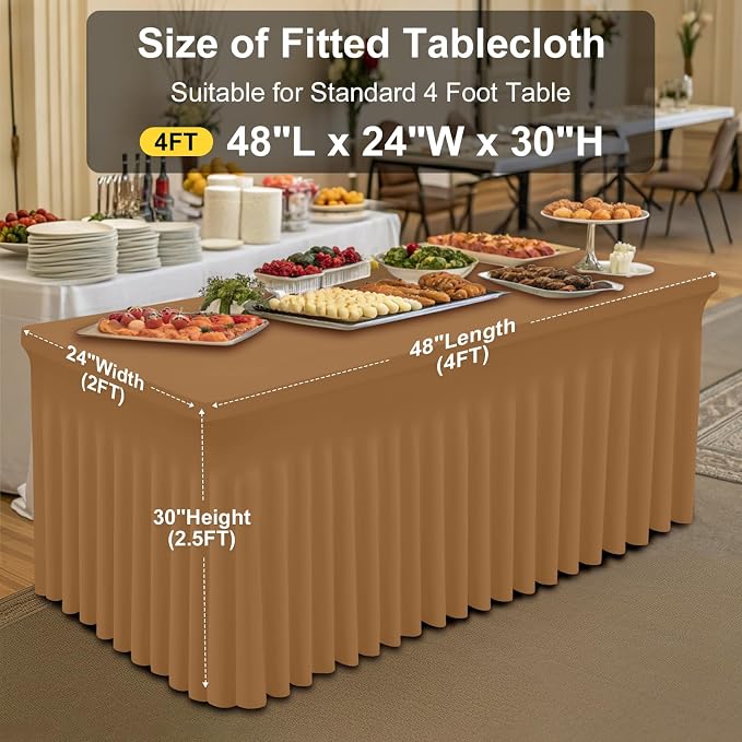 Smiry Spandex Tablecloth, Elastic Fitted Stretch Tablecloth for 4FT Rectangle Tables, Waterproof Washable Table Cover Skirt for Outdoor, Wedding, Banquet & Parties (Brown, 48Lx24Wx30H Inch)