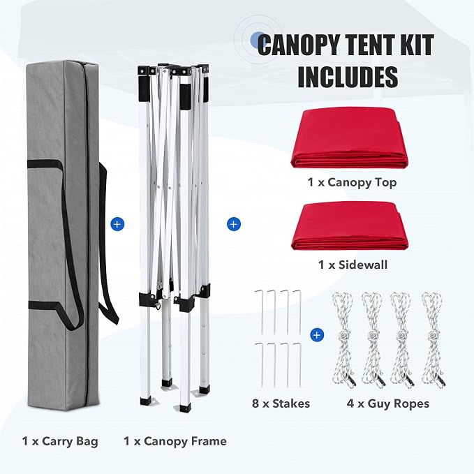 EAGLE PEAK Pop up Canopy 5x5, Outdoor Portable Canopy Tent with One Removable Sunwall, Carry Bag Included, Red