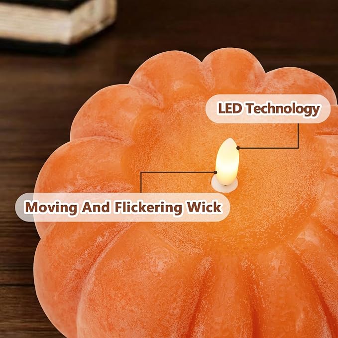 Fall Decorations for Home - Fall Decor - Flickering Flameless Wax Pumpkin LED Candle with Timer Remote Control- Thanksgiving Gifts - Autumn Farmhouse Rustic Harvest Decor for Tiered Tray Table Indoor