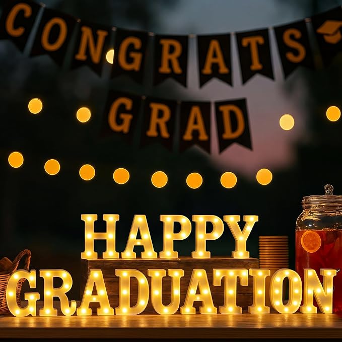 Honoson 15 Pcs Happy Graduation Party Decoration Grad Lights up Neon Signs Table Sign Senior Night Decorations for High School College Graduation Party Home Class School Supplies Supplies