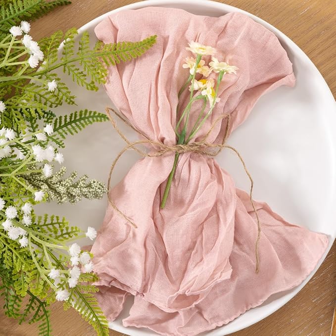25pcs Dusty Pink Cheesecloth Napkins Mother‘s Day Spring Washable Boho Rustic Gauze Table Cloth Napkins Bulk 21x21 Inches for Wedding Party Bridal Baby Shower Birthday Table Decor