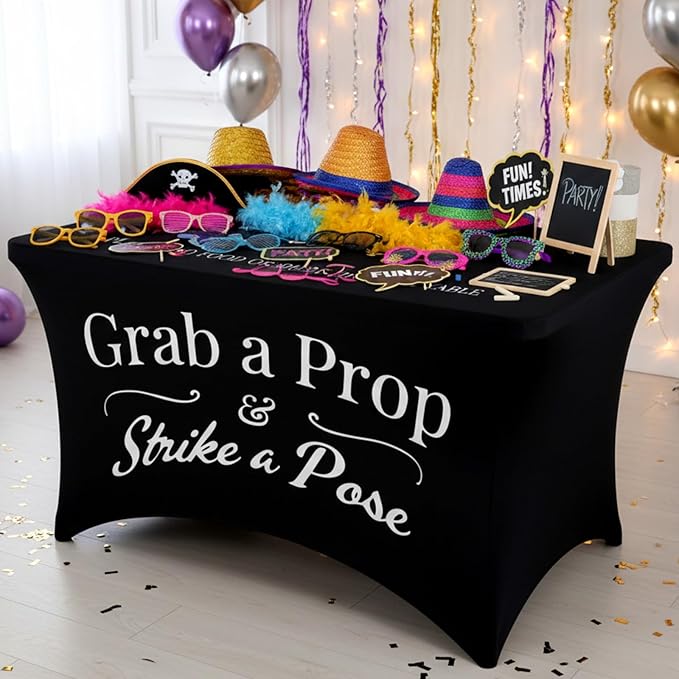 Gilprop Photo Booth Table Cloth Photo Booth Props Accessories Rectangle Tight Table Background for Indoor Outdoor Party Photography Decoration Graduation Wedding Birthday Bachelorette(Classic,4ft)