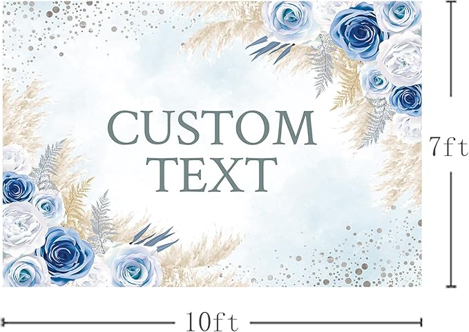 MEHOFOND Custom Boho Happy Anniversary Backdrop Blue Floral Bohemia Pampas Grass Anniversary Banner Cheers to Marriage Wedding Party Decorations Memorial Portrait Photo Booth Background 10x7ft