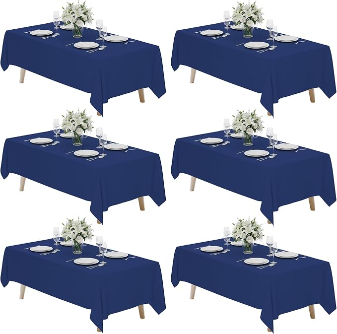 Fixwal 6 Pack Navy Blue 70 x 120 Inch Rectangle Tablecloths, Reusable Heavy Duty Washable Polyester Table Covers, Stain and Wrinkle Resistant for 6-8 Ft Tables, Wedding, Party, Baby Shower, Birthday