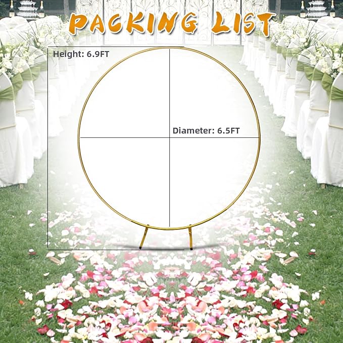 Round Backdrop Stand Circle Arch, 6.5ft Golden Metal Balloon Arch Kit for Party Decoration Wedding Arch Flower Ring Stand