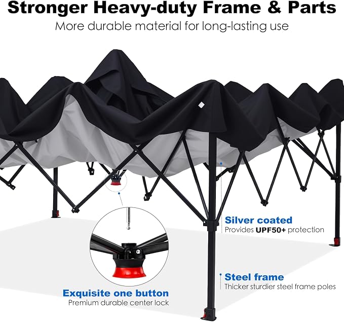 GAFETE 10×10 Pop Up Canopy Tent with 1 Pockets Sidewall, Easy up Sun Shade with One Push Setup, Portable Instant Outdoor Canopy Tent for Events Parties Camping with Carrying Bag (Black, 10x10 FT)