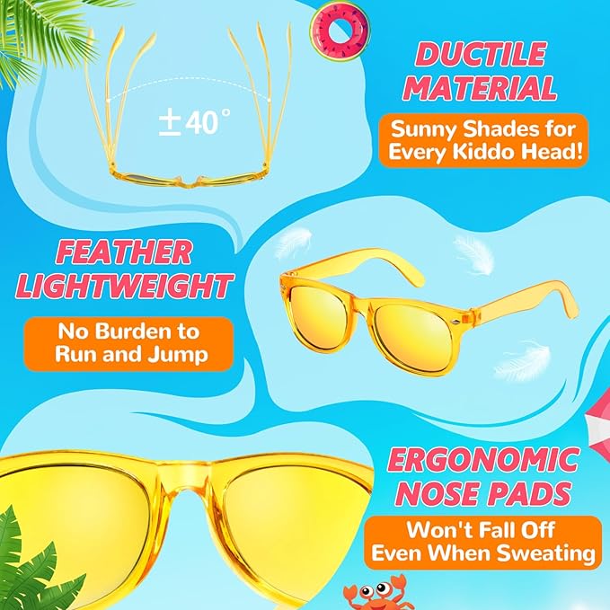 Kids Sunglasses Bulk Party Favors - 24Packs Boys Girls Sunglasses for Kids Age 3-8, Neon Sunglass with UV400 Protection, Goodie Bags Stuffers for Kid Birthday Party Supplies, End of Year Student Gifts