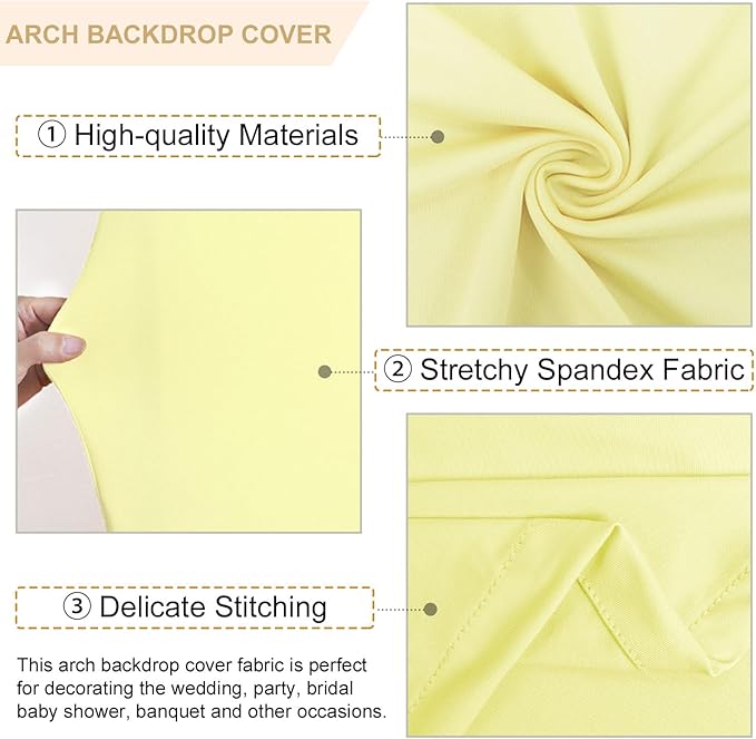 FANPROMS Wedding Arch Cover Set 5FT 6FT 7FT Yellow Spandex Arch Covers Stretchy Fabric for Birthday Party Boho Arch Stand Cover Set of 3 Round Top Arched Covering for Wedding Decorations