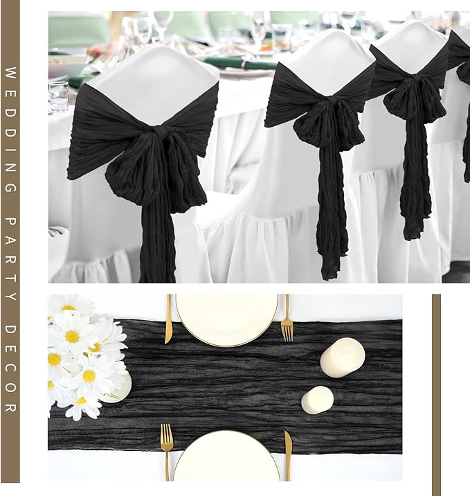 24 Pack Cheesecloth Table Runner 20 x 120 inch Cheese Cloth Table Runner Bulk,Romantic Boho Sheer Gauze Fabric Table Runners for Wedding Reception,Party,Bridal Shower Table Decor(Black)