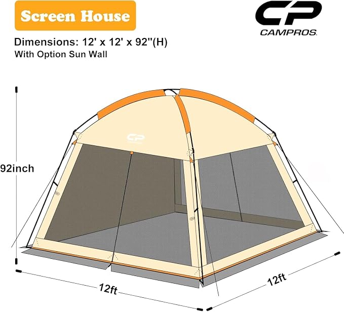 CAMPROS CP Screen House Room with 1 Pc Removal Wind/Sun Panel Canopy Tent Camping Tent Screen Shelter Gazebos for Patios Outdoor Camping Activities, 12'X12'X92in(H) - Beige