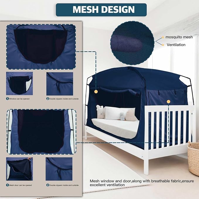 Bed Tent,Portable Privacy Sleeping Bed Canopy,Blackout 90% Drapes for Kids and Adult,Indoor Space Tent with Breathable Large Mesh Windows