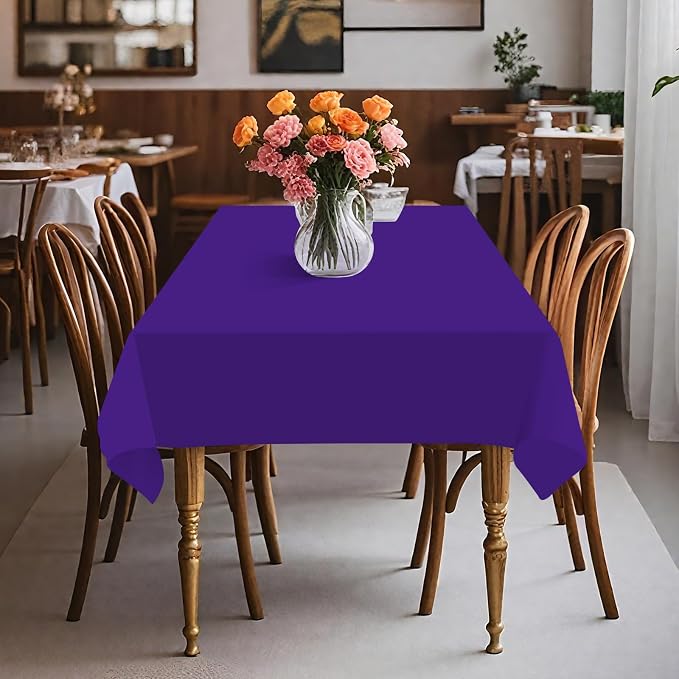 54IN X 320FT Plastic Table Cover Roll with Cutter Box, Cut to Size Plastic Table Cloths for Parties, Birthday, Disposable Tablecloth Roll for All Shape Tables (Purple, 54 Inch X 320 Feet)