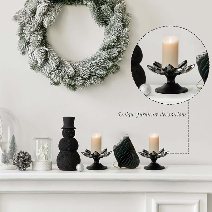 2 PCS Black Crystal Flower Tea Light Holder, Glass Tealight Candlestick with Metal Base, Votive Candle for Table Centerpiece, Wedding/Parties Decor, Nice Gift