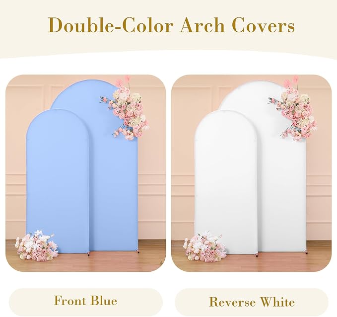 White Blue Photo Arch Backdrop Cover Set of 2-7.2 and 6ft Spandex Arch Covers Stretchy Backdrop Baby Shower Arch Stand Covers for Boys Birthday Party Wedding Balloon Arch Background Decorations