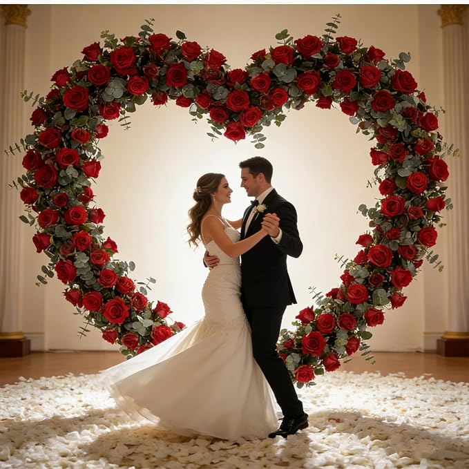 6.7 Ft Heart Arch Stand for Proposal, Heavy Duty Gold Metal Heart Shape Wedding Arch Photo Backdrop Stand– Supplies for Wedding, Valentine's Day, Engagement and Birthday Party (White)