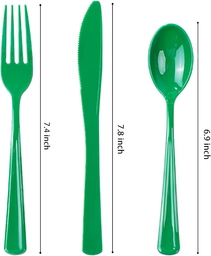 WDF 160 Pcs Green Plastic Silverware - Heavy Duty Silverware Includes 80Forks, 40Spoons, 40Knives, Green Plastic Utensils Perfect for Party/Wedding/Birthday/Daily Using