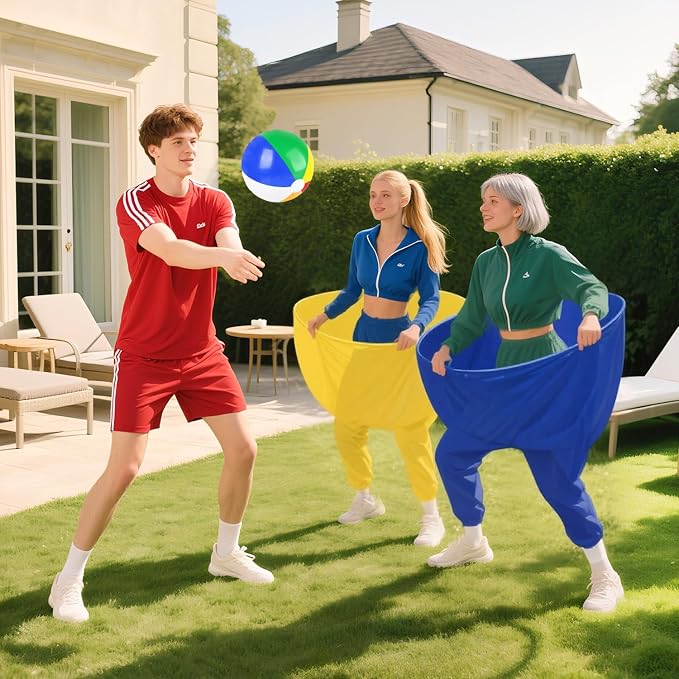 Grandma Pants Game 4 PCS Grandma Pants Outdoor Game Granny Pants Yard Game for Adults with 16 Bouncy Balls and 1 Air Pump (Random Colors) for Family Gatherings Birthday Parties