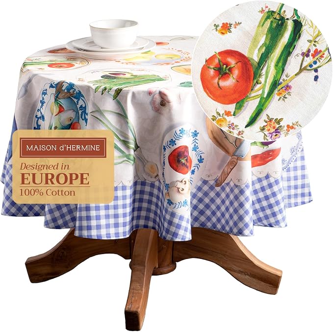 Maison d' Hermine Table Cloth Round Table 100% Cotton 63 Round Inches Tablecloth Reusable Decorative for Dining Kitchen Room Farmhouse Party Home Hotel Restaurant Spring Summer - Gourmand