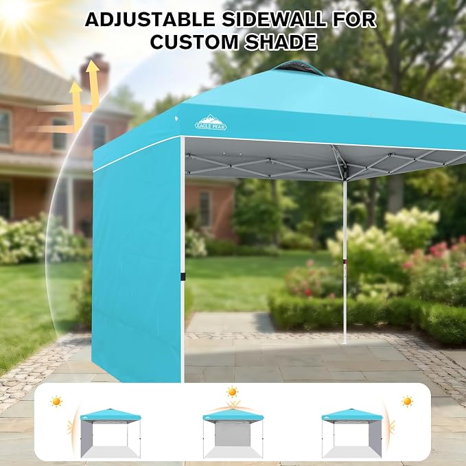 EAGLE PEAK Commercial Canopy 10x10 Pop Up Canopy Tent with 1 Sidewall, Easy Setup Heavy Duty Instant Event Shelter for Vendors & Markets, Outdoor Sun Shade, Light Blue