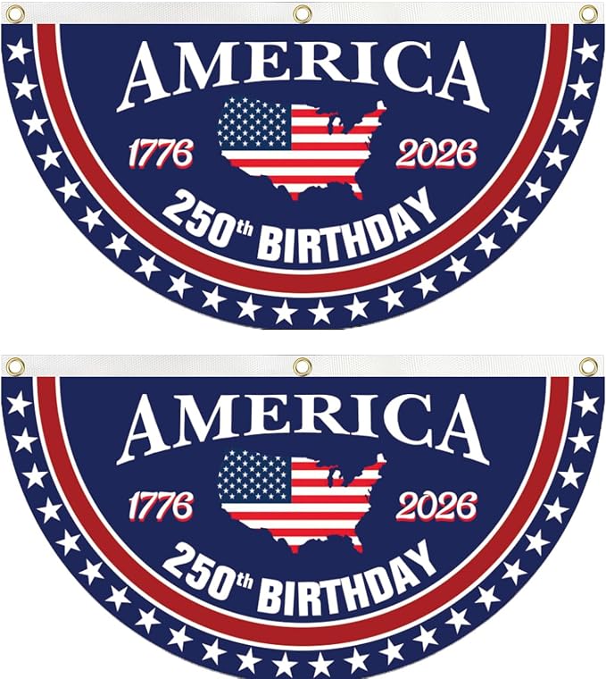 250 year anniversary Birthday Bunting Flag, Patriotic USA Anniversary Fan Banner 1776-2026, 2x4 FT, Navy Blue Red White, with Brass Grommets 2 Pack