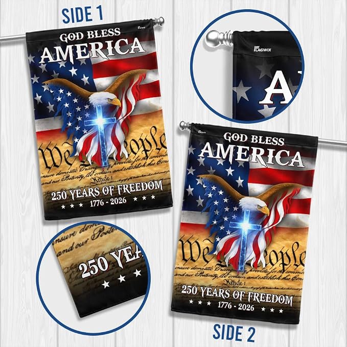 FLAGWIX American 250 Years Patriotic Eagle Flag - Polyester Double-sided Yard Flags For Outside House Flag (29.5" x 39.5") - 4th of July Decorations for Yard Garden Decor Banner, Gifts For Men Women