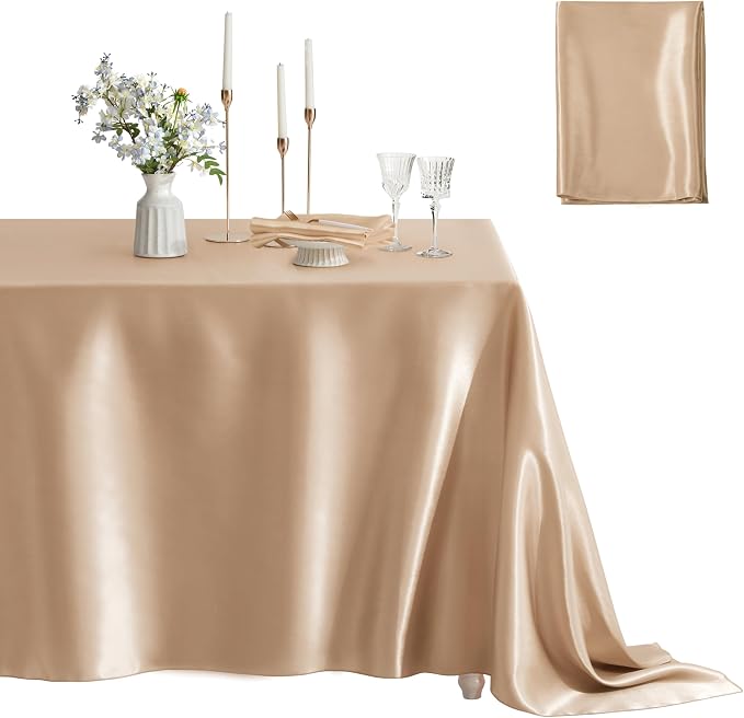 1 Pack Rectangle Tablecloth Stain Resistant Wrinkle Free silkly Soft Table Cloth, Satin Dining Table Cloths for Dining Room, Indoor and Outdoor Use, 60 x 120 Inches, Taupe