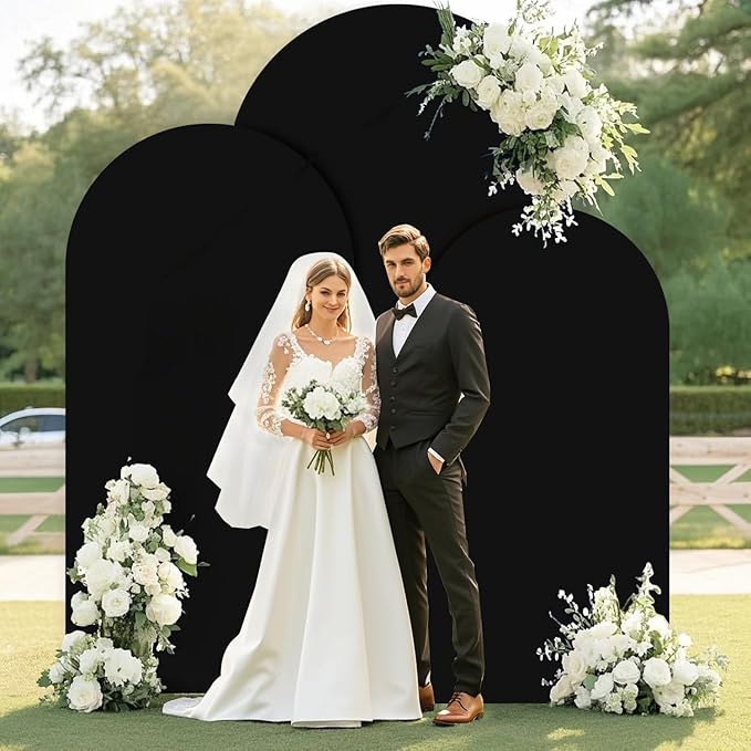 Spandex Arch Cover Set of 3 Arch Covers Stretchy Black Wedding Arch Cover 6ft 5ft 4ft Arch Backdrop Stand Cover Round Top Chiara Arch Wall Backdrop for Baby Shower Banquet Party Halloween