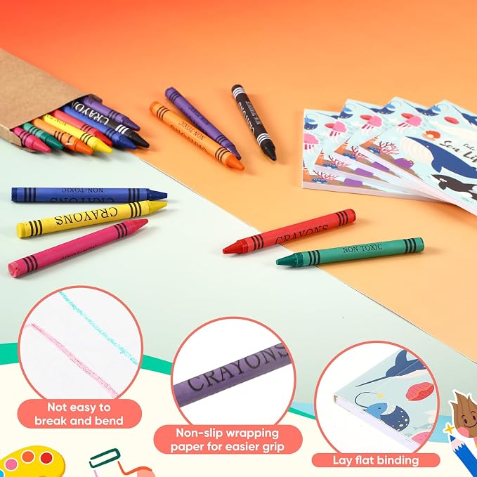 270 Pcs Mini Under The Sea Coloring Books Welcome Back to School Gifts for Students with Crayons Kids Ocean Animals Coloring Book Party Favors