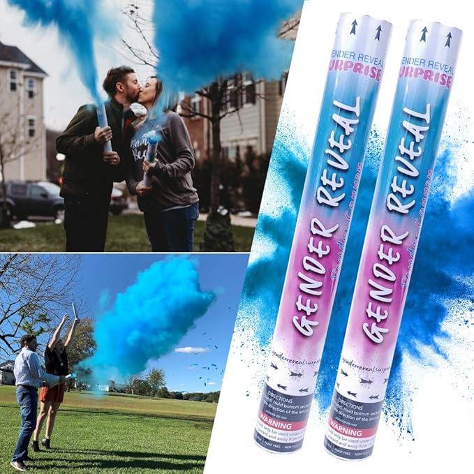 Gender Reveal Surprise - Blue Gender Reveal Powder Cannon Bundle - Easy to Use Blue Powder Cannon for Baby Gender Reveal Parties, Baby Showers & More - Easy to Use Powder Popper - 16 Inch - 2 Pack