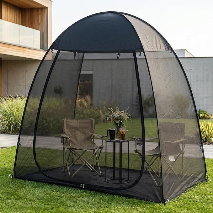 Alvantor® Pop Up Screen House Tent 6x6 FT, Snap-fit Black Mesh Screen Gazebo with Peaked Roof, Portable Screen Room Canopy Shelter with Sunshade & Sandbags for Camping, Backyard, Picnic