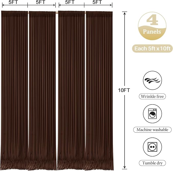 Brown Backdrop Curtains with Lights for Parties,20x10FT Wrinkle Free Wedding Photo Backdrop Curatin Drapes Fabric for Baby Shower Birthday Ceremony Reception Home Party Decorations
