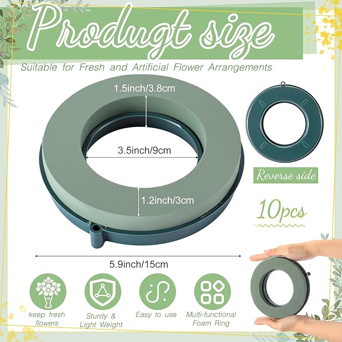 Joyfolk 10 Pcs 6 Inch Floral Foam Rings Round Green Flower Wet Foam Ring Flower Arrangement Kit for Florist Wedding Decoration for Birthdays, Home, Parties