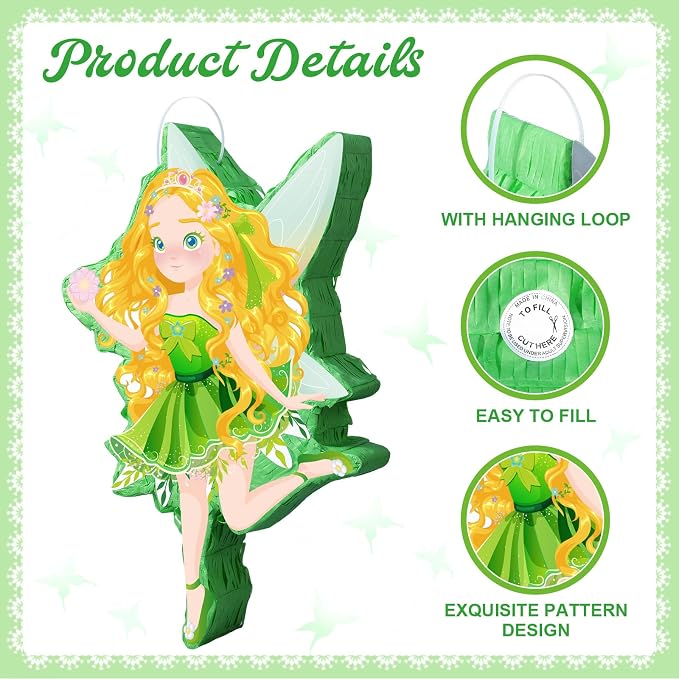 VioraWhite Fairy Piñata Princess Birthday Decorations Fairy Party Piñata Set with Stick and Blindfold for Girls Kids Butterfly Birthday Party Game Decorations Supplies