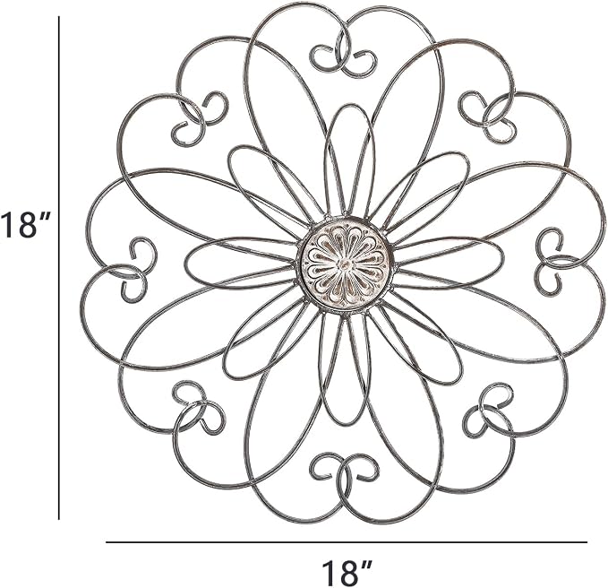 YiLifebes Metal Flower Wall Decor, 18”x18” Metal Floral Scroll Wall Art, Iron Wall Decoration Sculpture for Living Room Bedroom Bathroom Outdoor Garden, (Flower A)