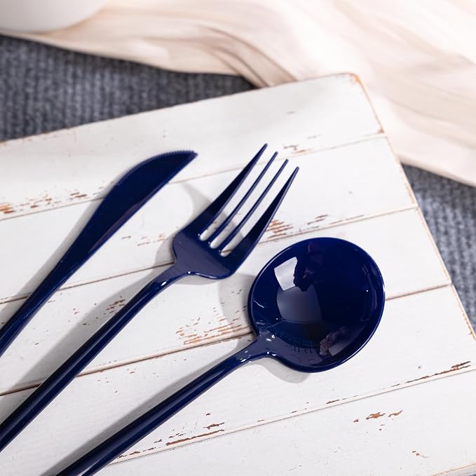 180PCS Blue Plastic Silverware,Heavy Duty Disposable Utensils Include 60 Forks,60 Spoons and 60 Knives,Blue Cutlery Plastic Silverware Sets for Party, Wedding or Daily Using