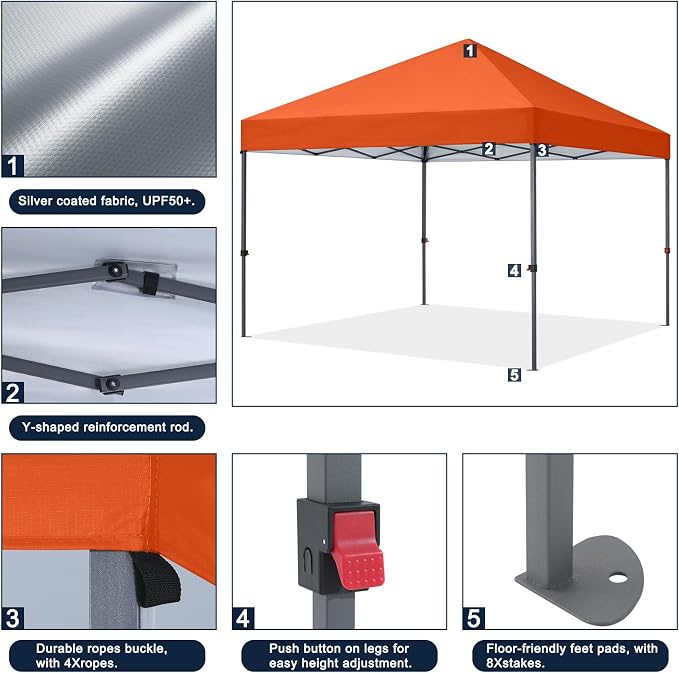 COOSHADE Durable Easy Pop Up Canopy Tent 10x10Ft, Orange