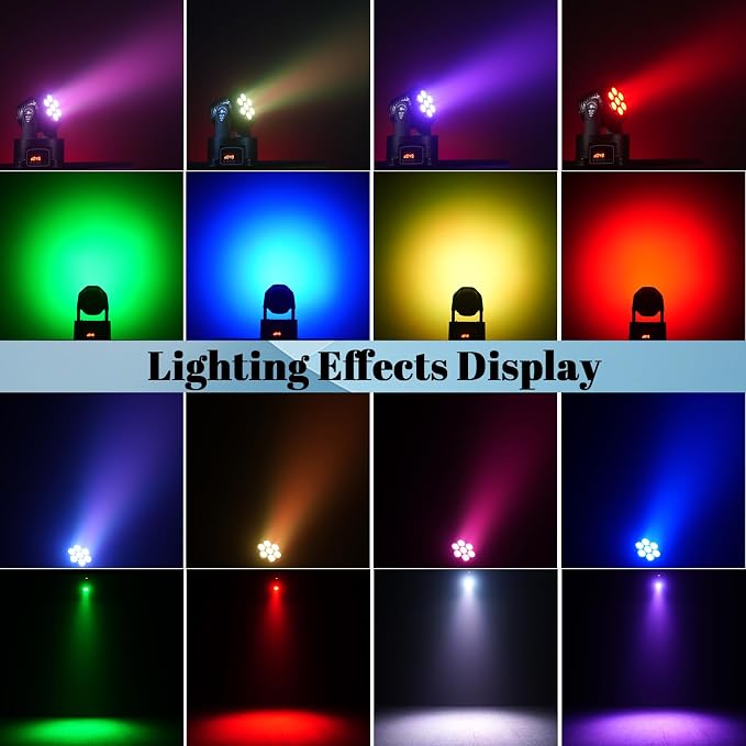 MINGJIE Moving Head DJ Lights, 12 Colors 7x10W LED Wash Stage Spotlight with DMX & Sound Active, 540° Pan 180° Tilt, Disco Party Lights for Weddings Clubs Concerts Events Bars (Black)