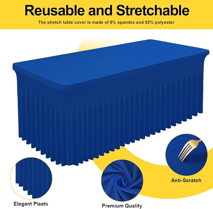 Smiry Spandex Tablecloth, Elastic Fitted Stretch Tablecloth for 6FT Rectangle Tables, Waterproof Washable Table Cover Skirt for Outdoor, Wedding, Banquet & Parties (Blue, 72Lx30Wx30H Inch)