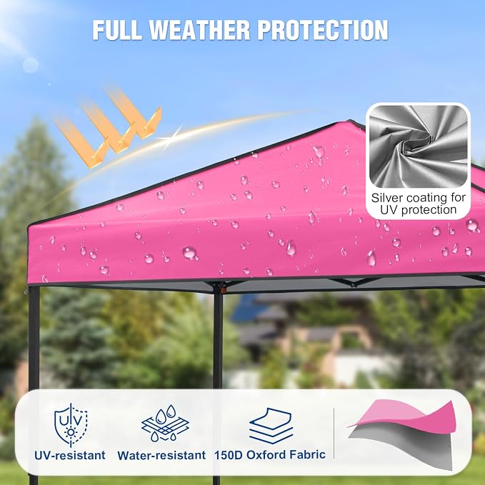6x4 Pop Up Canopy Tent, Instant Portable Beach Canopy, Outdoor Tent with Carry Bag for Camping, Sports, Tailgating, Events, Pink