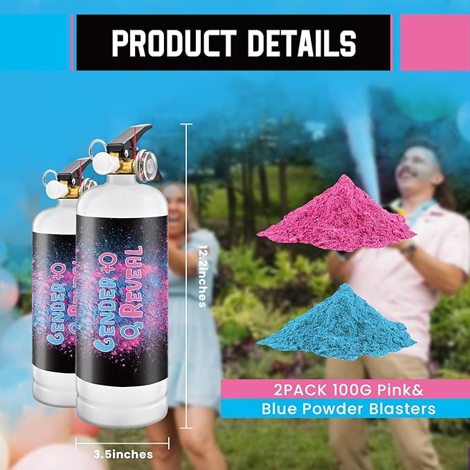Gender Reveal Fire Extinguisher Pink or Blue 2Pack Large Gender Extinguishers Smoke Powder for Boy or Girl Baby Gender Reveal Ideas Biodegradable Color Powder Smoke for Gender Reveal Party