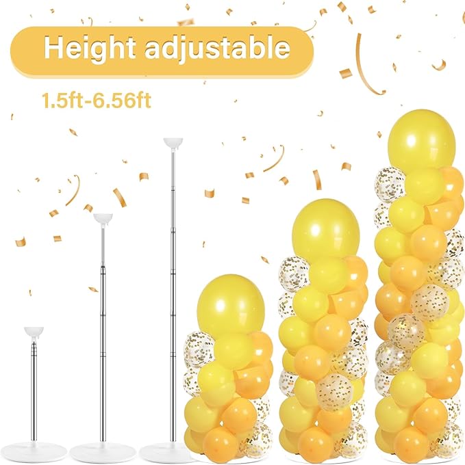 2 Sets Golden Yellow Balloon Column Stand Kit with 100 Balloons Adjustable Balloon Tower Stand with Bases for Floor Confetti Balloons Column Kit for Graduation Birthday Appreciation Party Decor